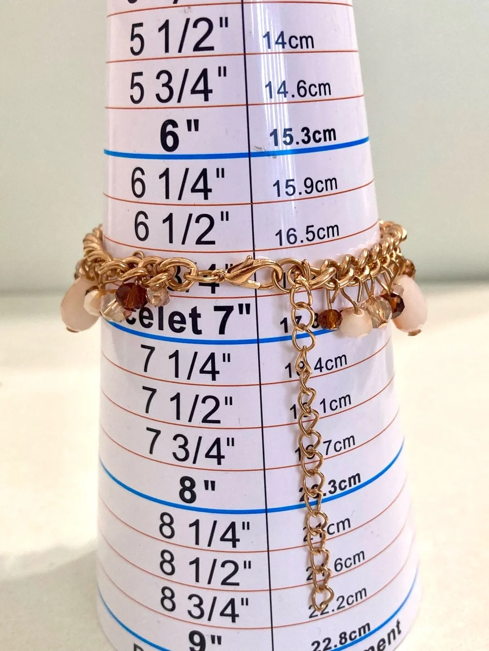 Gold tone Chain beaded Bracelet with Peach and Amber colored Beads jewelry